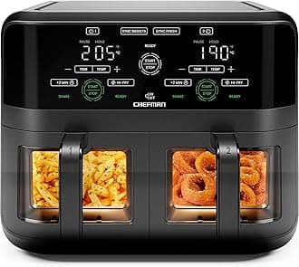CHEFMAN 5.6L Dual Air Fryer Oven, Dishwasher Safe Frying Baskets, Double Air Fryer with Sync Finish, Hi-Fry, Auto Shutoff and Easy View Windows, Black