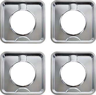 KASTWAVE 4 Pack Gas Range Drip Pan Replacement Covers for Easy Cleanup 7.65 x 7.65 Inches Chrome Finish