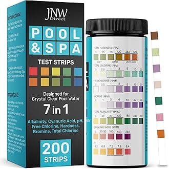 Pool Test Strips 7-in-1, 200 Quick and Accurate Pool and Hot Tub Test Strips - Pool Water Testing Kit for Chlorine, Bromine, pH, Hardness, More - All in 1 Swimming Pool Test Strips by JNW