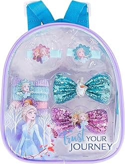 LUV HER Kid's Frozen Fashionista's BackPack - Elsa & Anna Accessories Set For Girls - Princess Elsa Sets - Bow's with Alligator Clips, Hair Ties, Backpack Ages 3+