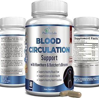 Blood Circulation Supplement - with Hawthorn, Butchers Broom, Horse Chestnut, Arginine, Diosmin, Varicose Veins Treatment, Circulation Support - 90 Capsules