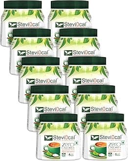 Stevi0cal Stevia Sweetener Powder | 100% Sugar Free Natural | Zero Calorie for Weight Management, Diet, Diabetic Friendly | 200 gm Jar - Pack of Ten (10 x 200gm)
