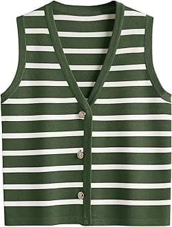 Vest Tops for Women 2026 Summer Outfits Striped Sweaters Button Up Casual Blouses Jacket Fashion Clothes