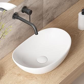 Oval Vessel Sinks for Bathrooms - 18″x12″ Bathroom Vessel Sinks White Porcelain Ceramic Countertop Sink Modern Sink Bowls for Bathroom Vanity
