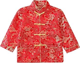 Boy Tang Suit Dragon Long Sleeve Shirt Chinese New Year Outfit Chinese Traditional Clothes for Kids