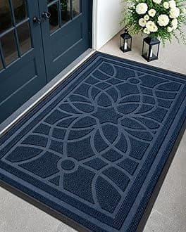 DEXI Front Door Mat Outside Entrance, Heavy Duty Non Slip Low Profile Doormat for Entryway, Trap Dirt and Moisture Welcome Mats, Easy Clean, Patio, Garage, 5x3, Blue