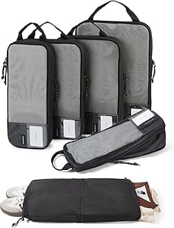 6 Set Compression Packing Cubes for Travel, Lightweight Vacation Travel Essentials for Men, Travel Accessories for Suitcase Organizer Bags Set, Durable Luggage Organizer Travel Bags, 02-Black