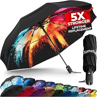 TUMELLA Unbreakable Windproof Travel Umbrella (Light, Beautiful & Superior), 2023 Ultra-Flex Tech, Compact, Small, Portable, Automatic, Strong, Durable, Premium Grip, Vibrant Designs, Folding Umbrella