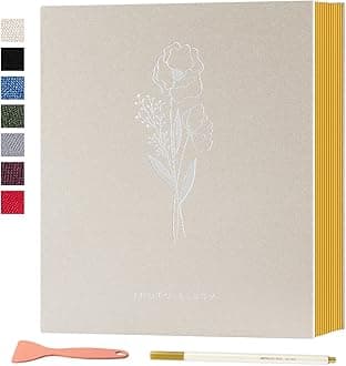 Lanpn Self Adhesive Photo Album Scrapbook 80 Pages, Linen Photos Albums DIY Sticky Magnetic Pages holds 4x6 5x7 A4 A5 Picture for Family Wedding Birthday (Large-40 Sheets/80 Pages, Beige)