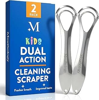 Tongue Scraper for Kids (2 Pack), Stainless Steel Tongue Cleaner (Reduce Bad Breath), Metal Tongue Scrubber for Children, Improve Oral Health