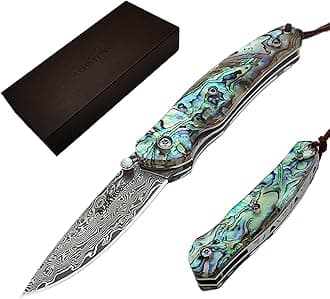 - Father's Day, Mother's Day & Birthday Gift for Him Her - ALBATROSS Folding Pocket Knife - 6.5" Damascus Steel Blade with Abalone Seashell Handle, Handcrafted 71-Layer Modern Knife with Liner Lock System, Luxury Gift Box-HGDK015B