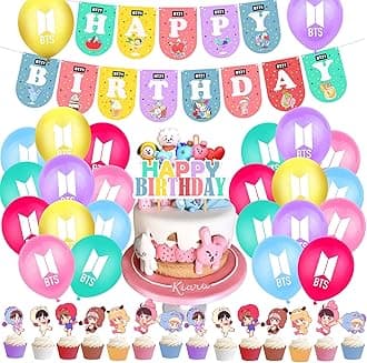 Corner - BTS' Theme Birthday Decoration - BTS' Birthday Supplies Set, Birthday Banner, Balloons, Cake Topper, BTS' Theme Decorations
