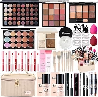 All in One Makeup Kit for Women Full Kit, Makeup Gift Sets for Women Teens Girls, Makeup Essential Bundle Includes Eyeshadow Palette Foundation Eyeliner Contour Stick Lip Gloss Cosmetic Brush Set