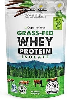 Grass Fed Vanilla Whey Isolate Protein Powder – 22g Protein, Heavy-Metal Tested, Organic Cane Sugar & Organic Vanilla Flavor, Non-GMO, Hormone-Free, Sourced from Ireland, 1lb