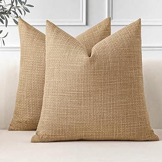 JOTOMSet of 2 Cushion Covers 45x45 cm Linen Light Brown Decorative Throw Pillow Covers 18x18 Inch Square Cushion Case Home Decor Pillowcases for Couch Sofa Living Room Bed (Light Brown)