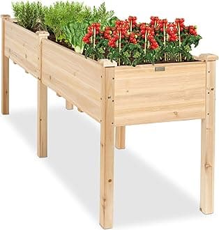 Best Choice Products 72x24x30in Raised Garden Bed, Elevated Wood Planter Box Stand for Backyard, Patio, Balcony w/Divider Panel, 6 Legs, 300lb Capacity - Natural
