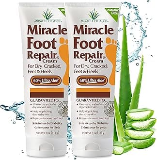 Miracle Foot Repair Cream, 4 oz Repairs Dry Cracked Heels and Feet, Diabetic-Safe, 60% Pure Ultra Aloe Moisturizes, Softens, and Repairs, Relief from Discomfort of Ingrown Toenails (2-Pack)