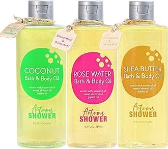 Autumn Shower Bath and Body Oil - Oil with Sweet Almond, Jojoba Oil, Shea Butter & Rose Water & Coconut Bath Oils for Women, Multiuse Oil for Hair & Dry Skin 26.4 fl oz (Pack of 3), Birthday Gifts