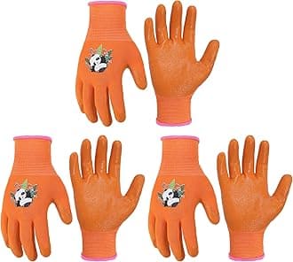 HANDLANDY 3 Pairs Kids Gardening Gloves for Age 2-13, Toddler Children Garden Yard Work Outdoor Playing Gloves, Rubber Coating, for Girls Boys Youth (Orange, Size 2, Age 2-3)