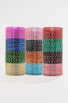 12-Color Indian Glass Bangles Set for Women - Traditional Ethnic Bangles with Golden bindi Design - Stylish and Festive Accessories