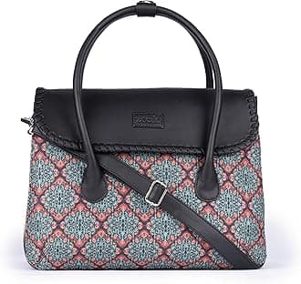 ZOUK Printed Jute Handcrafted Vegan Leather Multicolor Women's Satchel Bag | Ladies Purse Handbag | Double Handle Detachable Strap