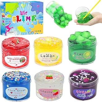 Kayswang Fluffy Slime Kit for Kids, 6 Pack Glitter Slime with Charms & Containers Butter Slime Toys for Sensory Play, Stress Relief Gifts for Girls Boys Party Favor Gift and Birthday (6 Colors)