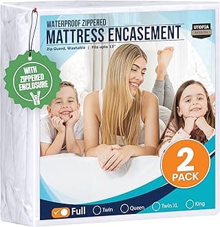 Utopia Bedding Mattress Protector Zippered Full Size (Pack of 2), 100% Waterproof Bed Bug and Dust Mite Proof Mattress Encasement, Absorbent 6 Sided Mattress Cover