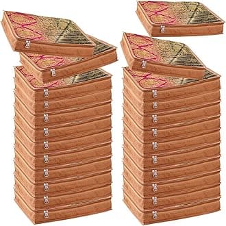 JD FRESH 24 Pcs Non-Woven Saree Covers For Storage/Saree Bags with Zip/Multi-Purpose Lehenga Storage Bag/Clothes Covers for Dresses/Sarees/Lehengas (16.5x13x3 Inch)