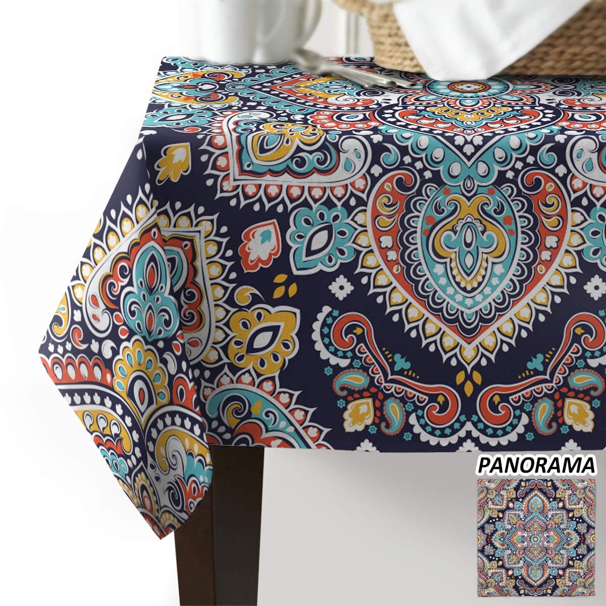 Rectangle Polyester Tablecloth, Indian Vintage Mandala Floral Pattern Tablecloths Machine Washable Table Cover Decorative Table Cloth for Kitchen Dinning Banquet Parties 60 x 104 Inch