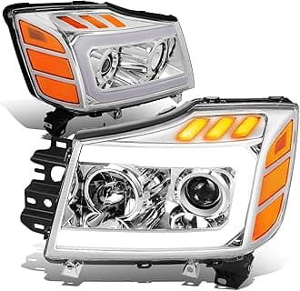 DNA MOTORING HL-HPL-NARN04-CH-AM Chrome Housing Headlights 3D LED Light Bar Amber Turn Signal Compatible with 04-15 Nissan Titan 05-07 Armada