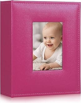 RECUTMS Photo Albums 6x4/200 Photos Pocket Black Page Album PU Leather Cover Small Album 4x6 Photo Slot Family Christmas Children Mother Day Album for Pictures Photo Books（Pink）…