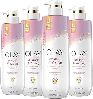 Olay Body Wash for Women, Intensely Hydrating, Hyaluronic Acid Serum Complex, Renews Moisture, Free of Parabens & Phthalates, Vitamin B3 Lameller Technology, For All Skin Types, 20 fl oz (Pack of 4)