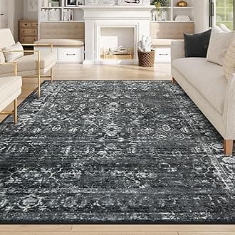 Lahome Margot 8x10 Area Rugs for Living Room Washable Rugs 8x10 Black Large Rug Indoor Carpet, Vintage Distressed Rug Soft Non Slip Area Rug for Bedroom Dining Room Home Office(8 x 10, Black/Grey)
