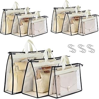 Interesse 9 Pack Dust Bags for Handbags, Clear Handbag Storage, Purse Storage Organizer for Closet, Purse Cover Hanging Closet Organizer with Zipper