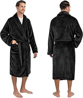 Mens Soft Robe Bathrobe for Men, Lightweight Fleece Male Robe Long Bath Shower Spa