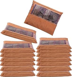 JD FRESH 15 Pcs Large Non-Woven Saree Covers For Storage/Saree Bags with Zip/Multi-Purpose Lehenga Storage Bag/Clothes Covers for Dresses/Sarees/Lehengas (14x17 Inch)