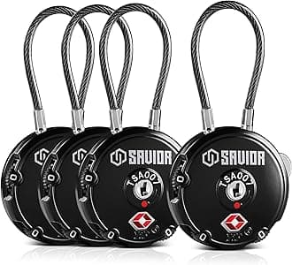 Savior Equipment TSA-Approved 3-Digit Combination Cable Lock - Obsidian Black (4 Pack)