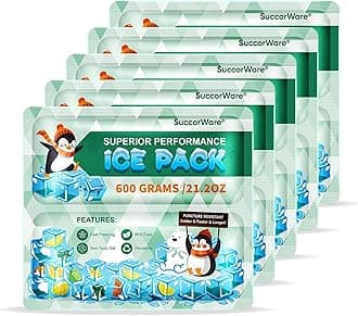 5 Packs Reusable Ice Packs for Lunch Boxes - 12+ Hour Cooling Ice Gel Pack for Camping, Beach, Office - Ice Packs for Cooler Bag, Cooler Backpacks