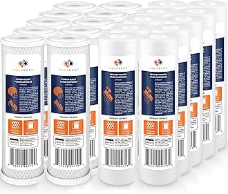 aquaboonSet of 20 Sediment/Carbon 5 Micron Water Filter Catridges | Universal 5 Micron 10 inch Cartridge | Compatible with DWC30001, WFPFC8002, FXWTC, WHEF-WHWC, WHKF-WHWC,Pentek DGD series,RFC