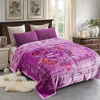 Korean Style Mink Blanket Heavy King Size 87" x 94", 10.5 Pounds Plush Raschel Fleece Blanket for Winter- Silky Soft, Warm, 2 Ply, A&B Printed, Embossed (Peony Violet)