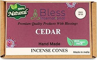 Bless International Cedar 100%-Natural-Incense-Cones Handmade-Hand-Dipped Organic-Chemicals-Free for-Purification-Relaxation-Positivity-Yoga-Meditation The-Best-scents (20 Count)