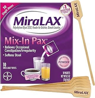 Laxative Powder for Gentle Constipation Relief, 10 Count Mix-In Packs + Mixing Stirrers