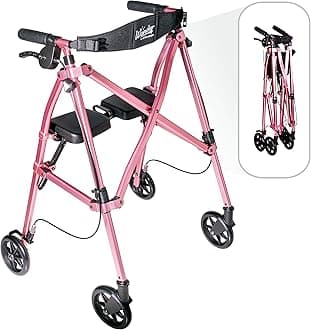 Able Life Comfortably Independent Space Saver Rollator, Lightweight Folding Mobility Rolling Walker for Seniors and Adults, 6-inch Wheels, Locking Brakes, and Padded Seat with Backrest, Regal Rose
