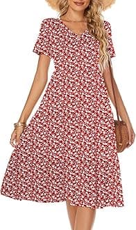 Berydress Women's Casual Summer Tiered Midi Dress 2025 Short Sleeve V-Neck Loose Cotton Ruffle Babydoll Dress Boho Sundress