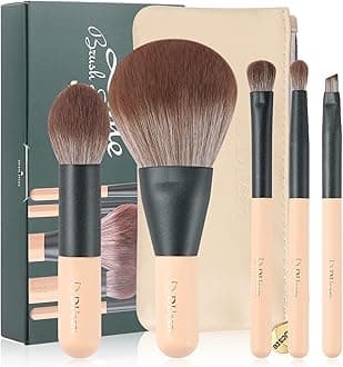 DUcare Portable Makeup Brushes, Set of 5, Includes PU Storage Pouch, Mini Brush Makeup, Premium Fiber Bristles, Fluffy Powder Brush, Blush Brush, Eye Shadow Brush, Eyebrow Brush, Portable Makeup Brush
