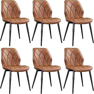 Yaheetech Dining Chairs Set of 6 Modern Faux Leather Dining Room Chairs with Petal Accented Back and Sturdy Metal Legs Padded Kitchen Chair for Dining Room, Kitchen and Bedroom, Retro Brown