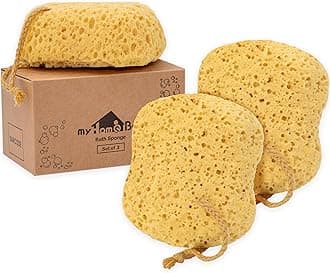 myHomeBody Bath Sponge, Foam Loofah Sponge, Body Sponge for Shower – Large Size, Lots of Lather, Curvy, 3 Pack