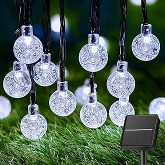 Brightown Solar String Lights Outdoor 60 Led 35.6 Feet 8 Lighting Modes Globe Waterproof Solar Powered Patio Lights for Garden Yard Porch Wedding Party Decor (Pure White)
