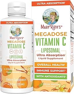 MaryRuth's Megadose Liquid Vitamin C Liposomal | 500 mg Per Serving | Ultra Absorption | Immunity | Antioxidant Support | Collagen Formation | Vegan | Gluten Free | Sugar Free | 7.6 Oz | 30 Servings