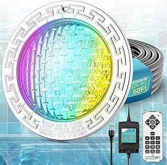 10" LED Pool Light, 12V AC Underwater Pool Spa Lights for Inground Pools, 300W Equivalent, Static Colors & Dynamic Effects, 50Ft Cord, Remote, Transformer, Fits Pentair, Hayward, Jady Niches